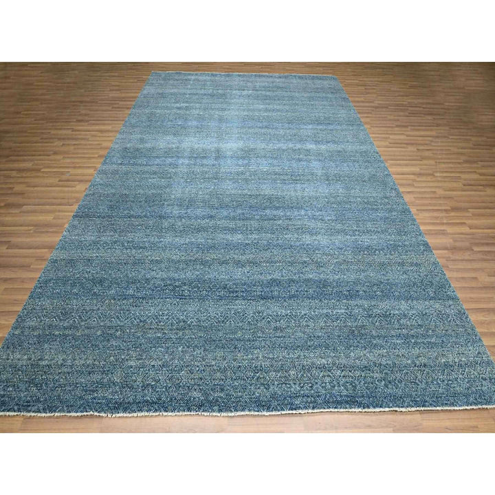8'11" x 12'1" New Hand Knotted Blue Wool Rectangle Oriental Rug - MOA10276386