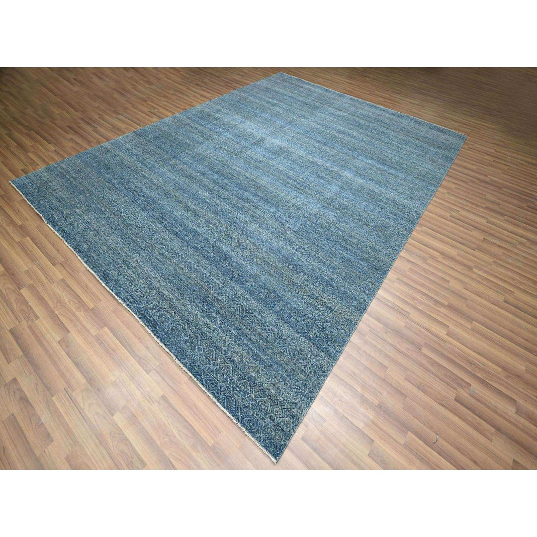 8'11" x 12'1" New Hand Knotted Blue Wool Rectangle Oriental Rug - MOA10276386