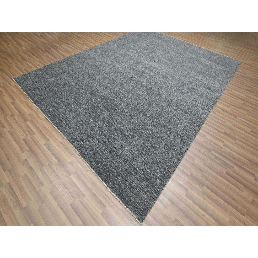 9'1" x 11'10" New Hand Knotted Grey Wool Rectangle Oriental Rug - MOA10276388