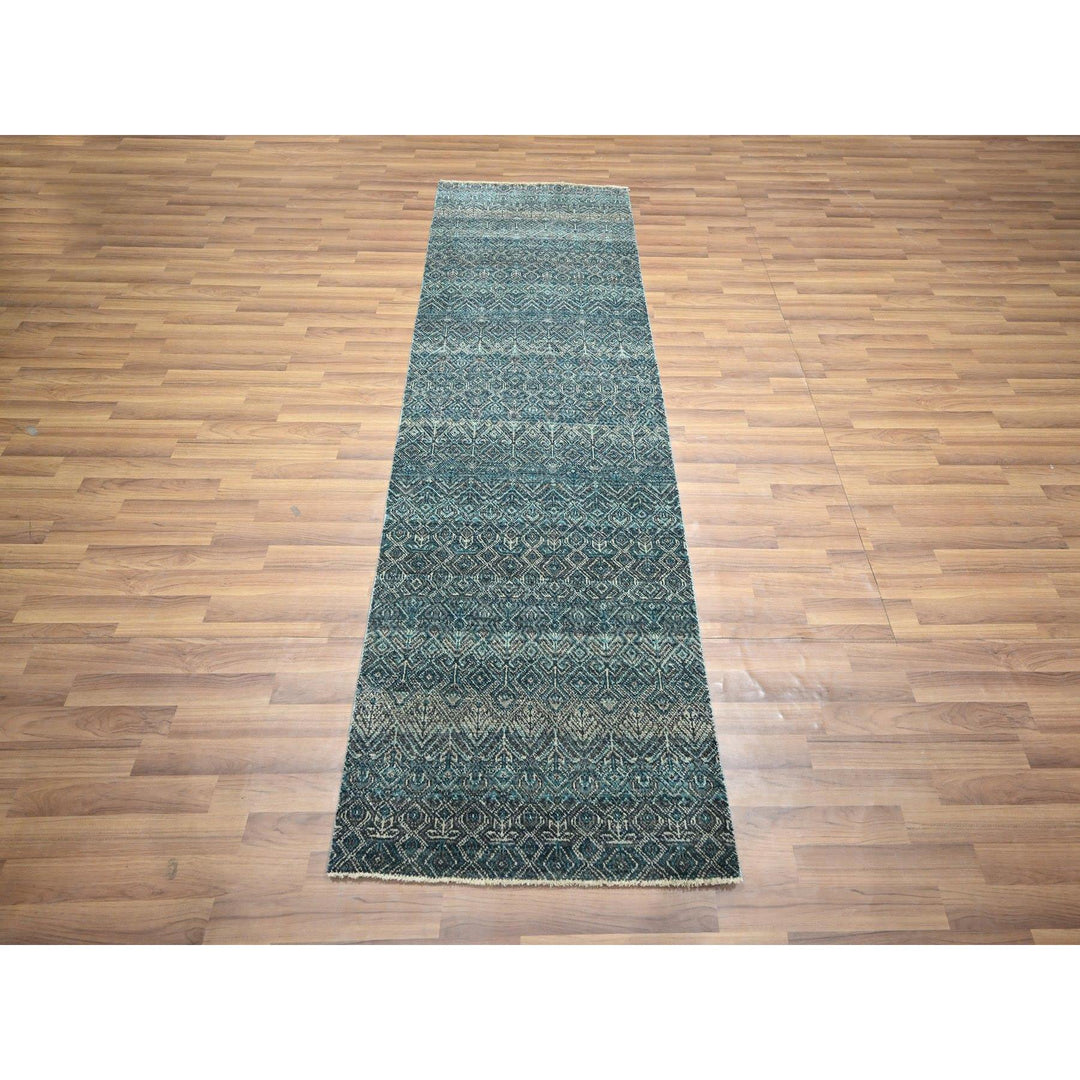 2'5" x 7'7" New Hand Knotted Blue Wool Runner Oriental Rug - MOA10276390