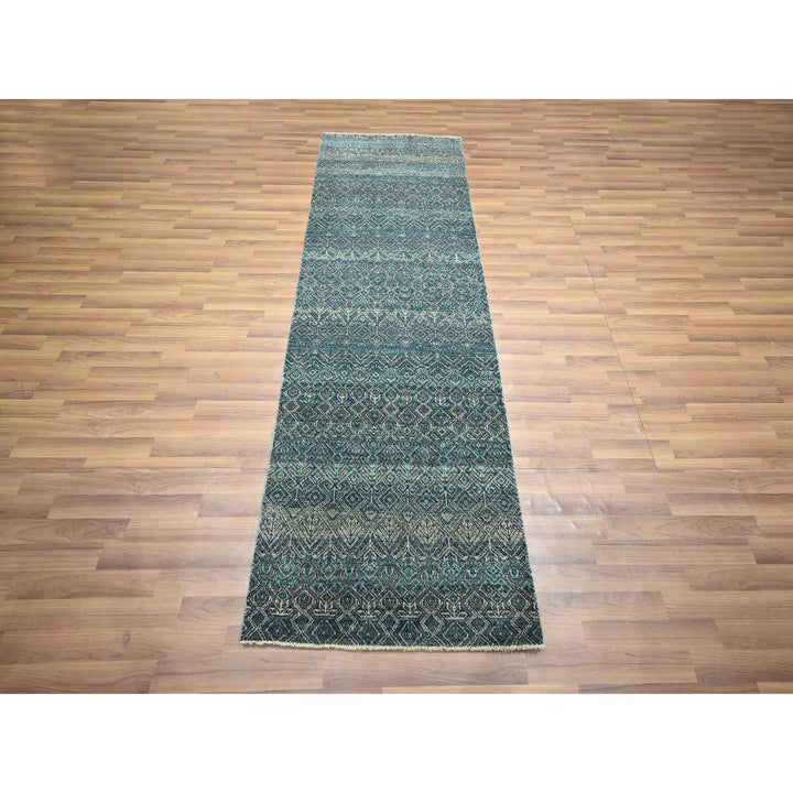 2'5" x 7'7" New Hand Knotted Blue Wool Runner Oriental Rug - MOA10276390