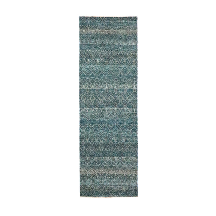 2'5" x 7'7" New Hand Knotted Blue Wool Runner Oriental Rug - MOA10276391