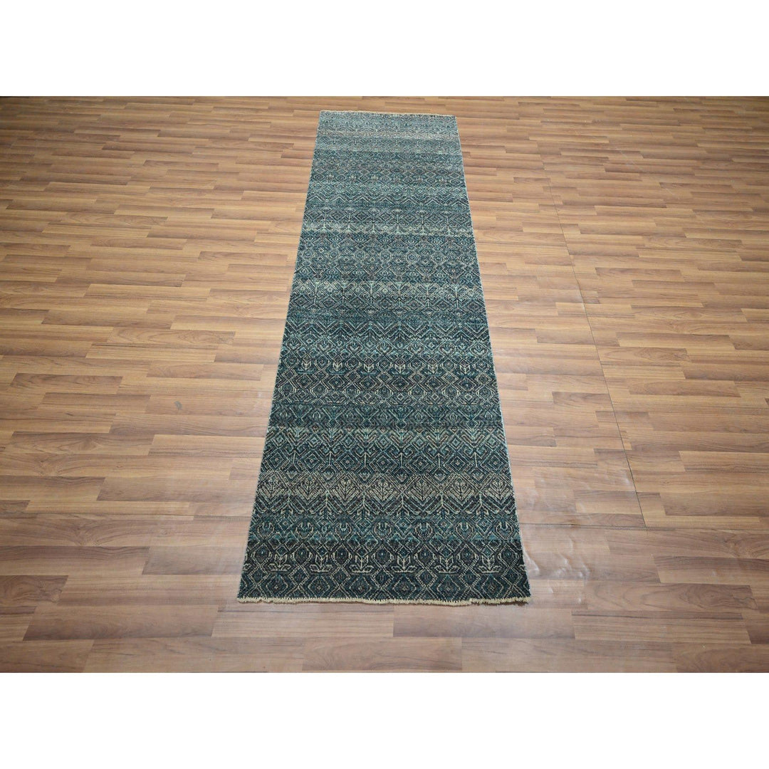 2'5" x 7'7" New Hand Knotted Blue Wool Runner Oriental Rug - MOA10276391