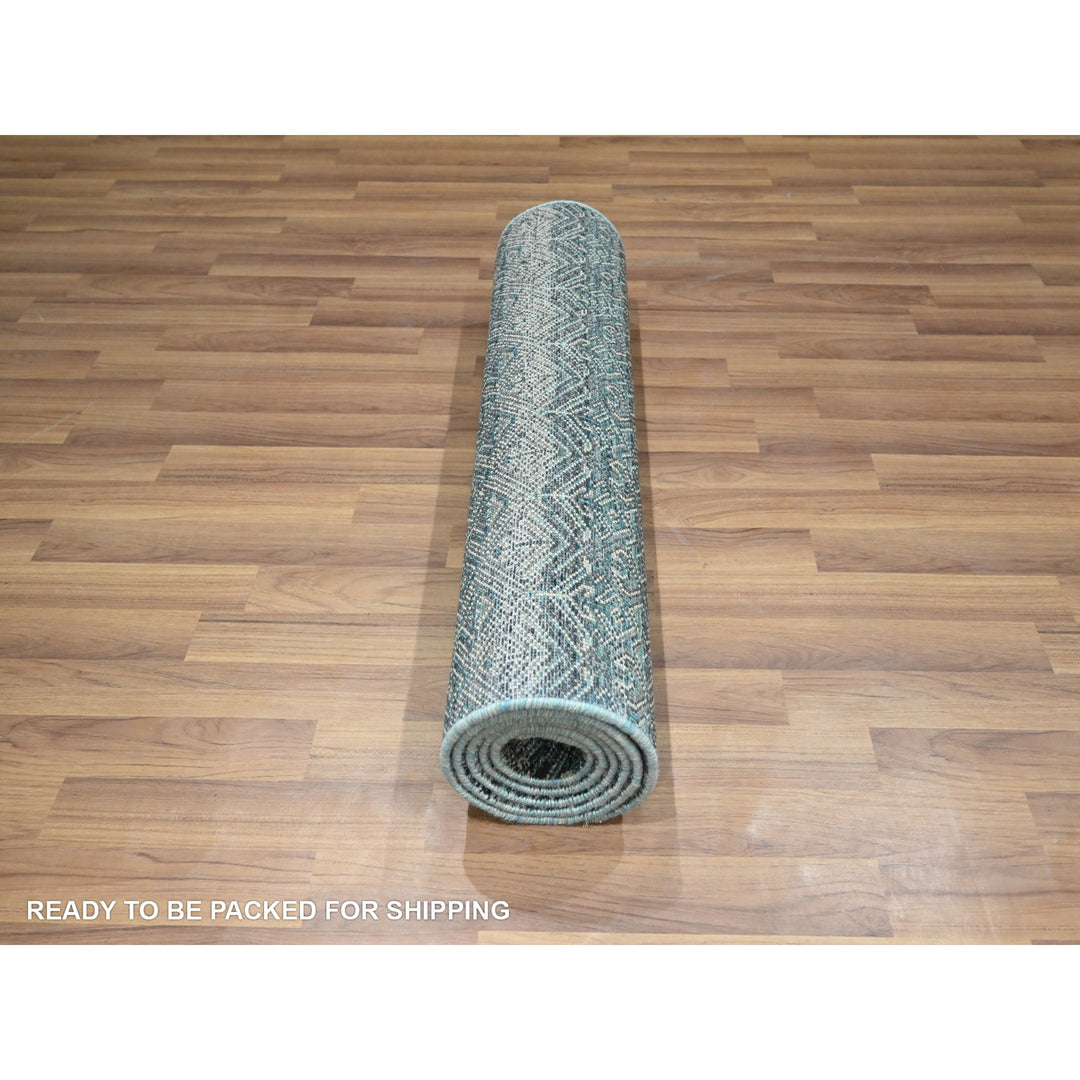 2'5" x 7'7" New Hand Knotted Blue Wool Runner Oriental Rug - MOA10276391