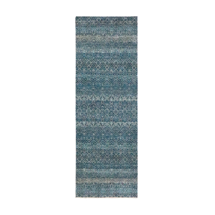 2'7" x 7'7" New Hand Knotted Blue Wool Runner Oriental Rug - MOA10276392