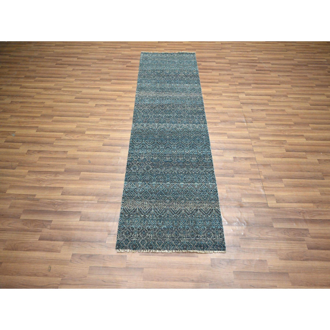 2'7" x 7'7" New Hand Knotted Blue Wool Runner Oriental Rug - MOA10276392