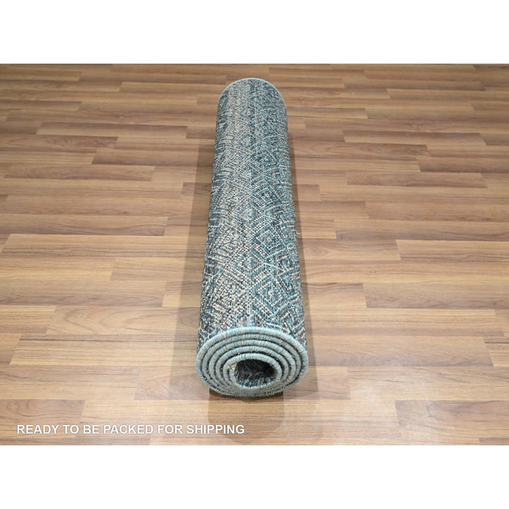 2'7" x 7'7" New Hand Knotted Blue Wool Runner Oriental Rug - MOA10276392