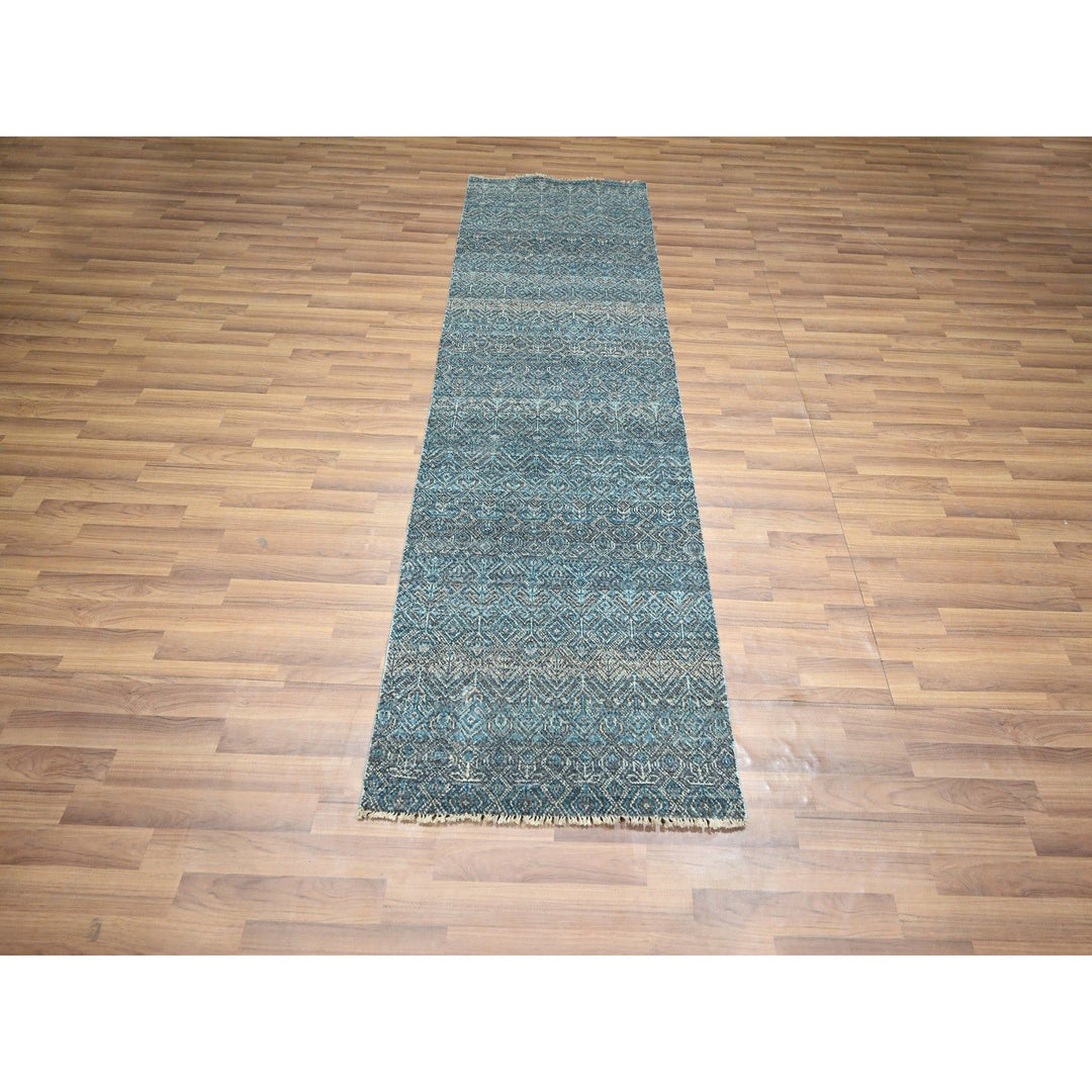 2'8" x 8'0" New Hand Knotted Blue Wool Runner Oriental Rug - MOA10276393