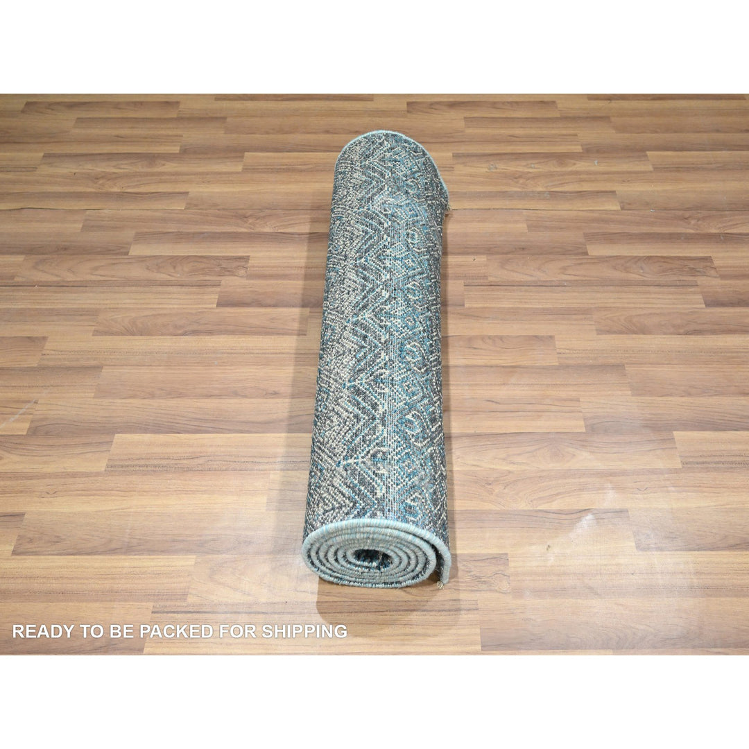 2'8" x 8'0" New Hand Knotted Blue Wool Runner Oriental Rug - MOA10276393