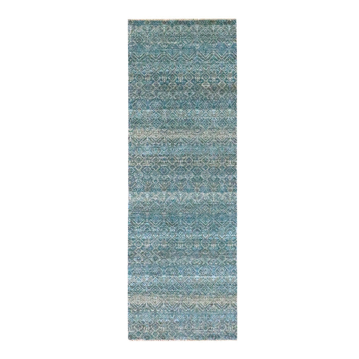 2'6" x 7'7" New Hand Knotted Blue Wool Runner Oriental Rug - MOA10276394
