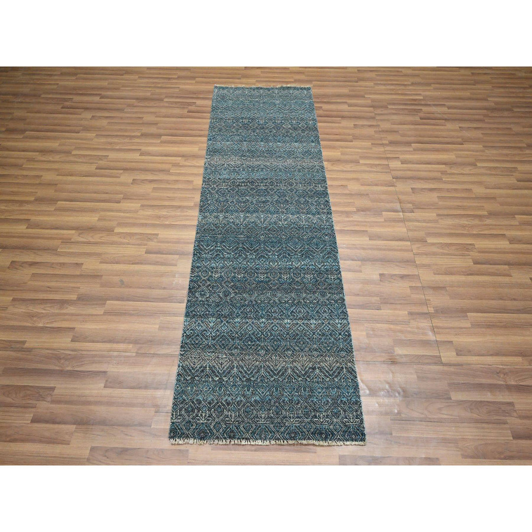 2'6" x 7'7" New Hand Knotted Blue Wool Runner Oriental Rug - MOA10276394