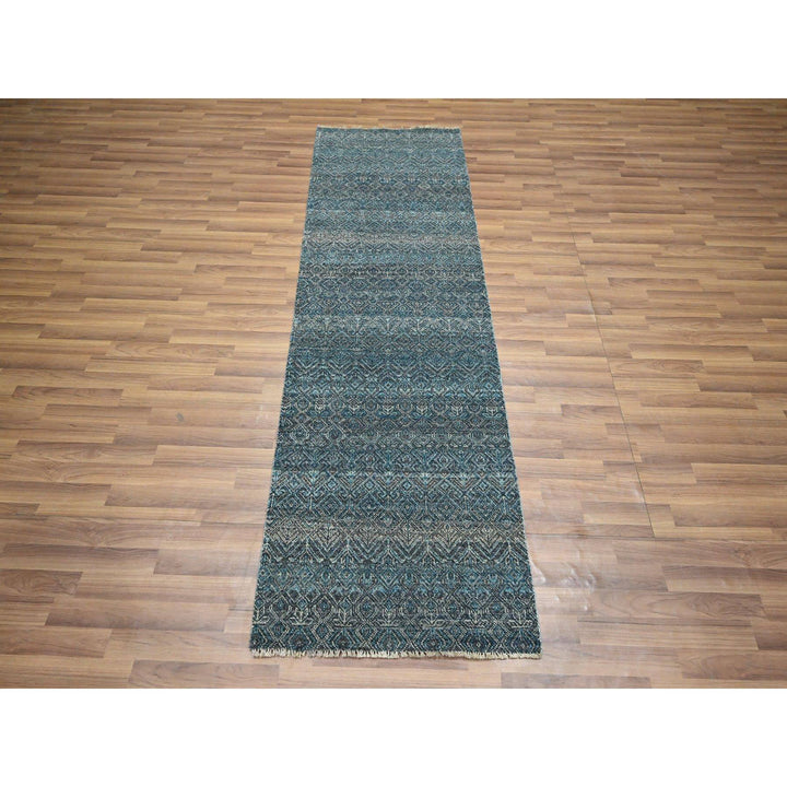 2'6" x 7'7" New Hand Knotted Blue Wool Runner Oriental Rug - MOA10276394