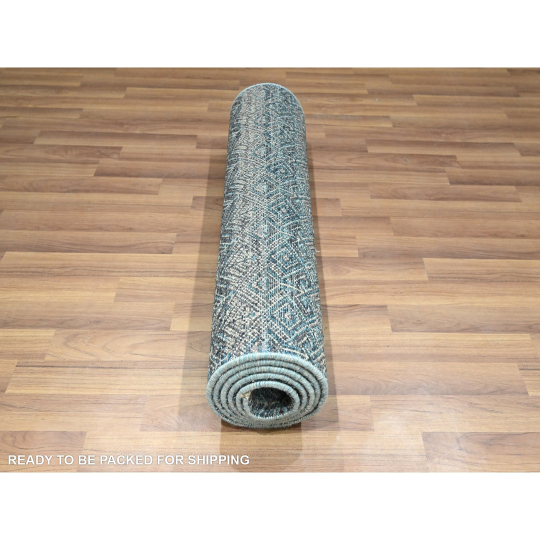 2'6" x 7'7" New Hand Knotted Blue Wool Runner Oriental Rug - MOA10276394