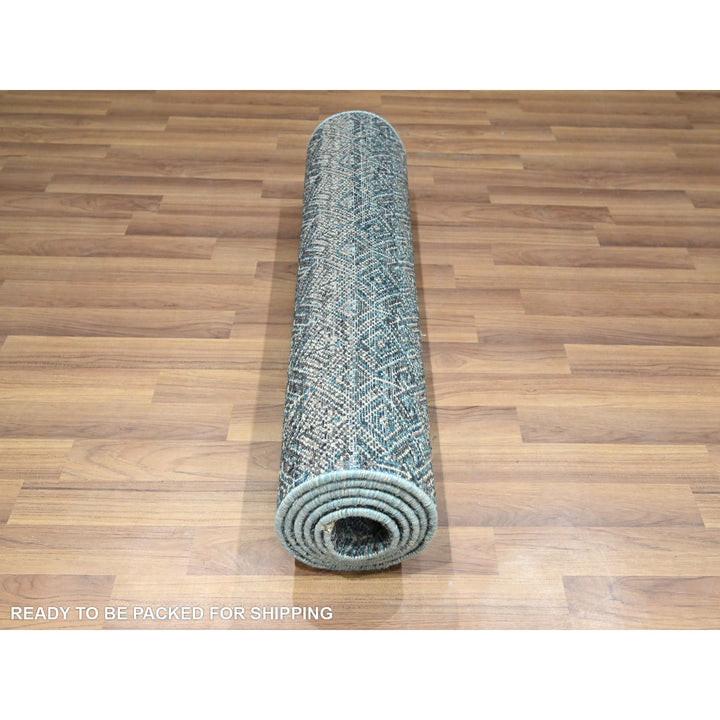 2'6" x 7'7" New Hand Knotted Blue Wool Runner Oriental Rug - MOA10276394