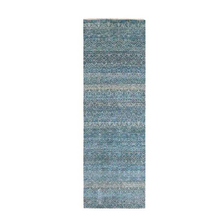 2'6" x 7'8" New Hand Knotted Blue Wool Runner Oriental Rug - MOA10276395