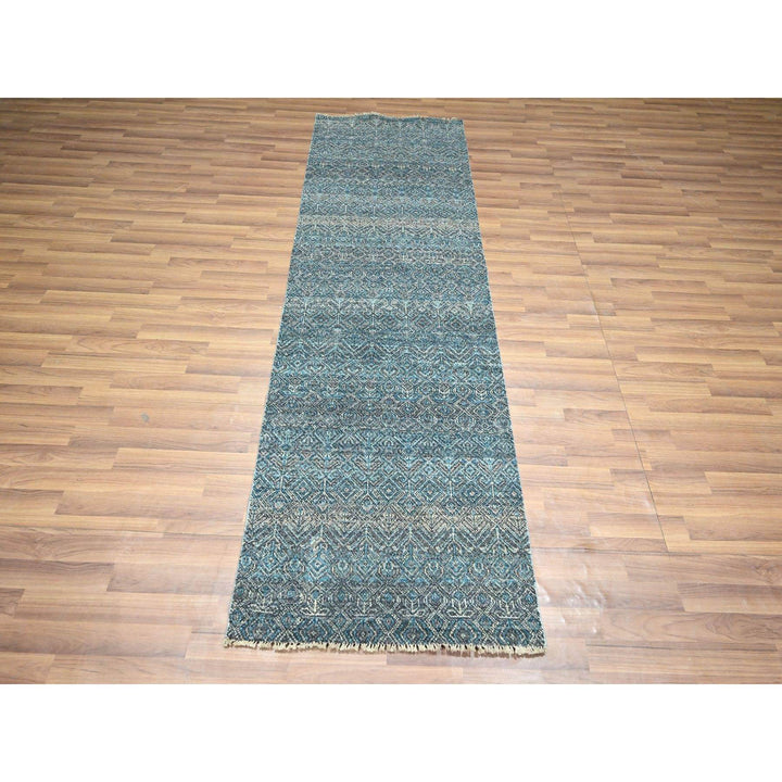 2'6" x 7'8" New Hand Knotted Blue Wool Runner Oriental Rug - MOA10276395