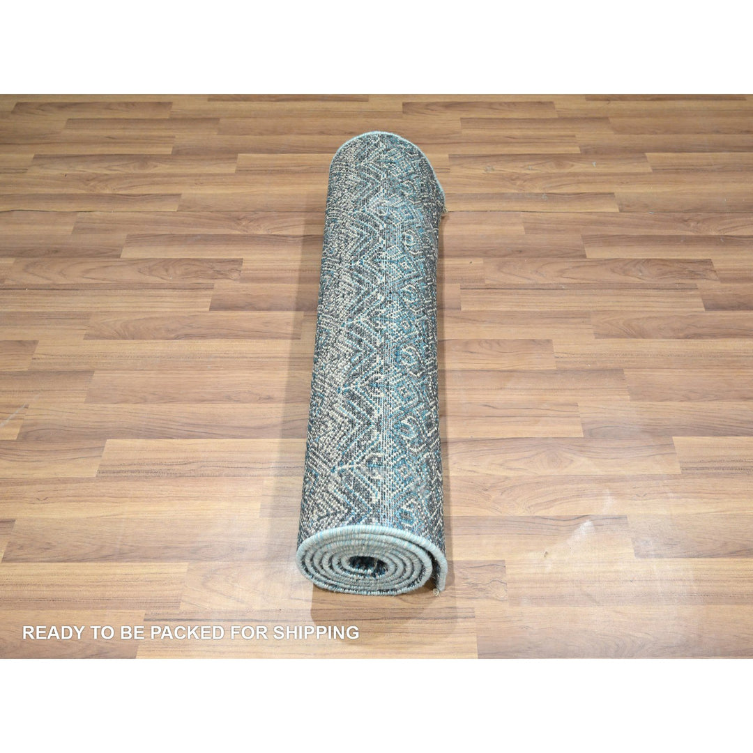2'6" x 7'8" New Hand Knotted Blue Wool Runner Oriental Rug - MOA10276395