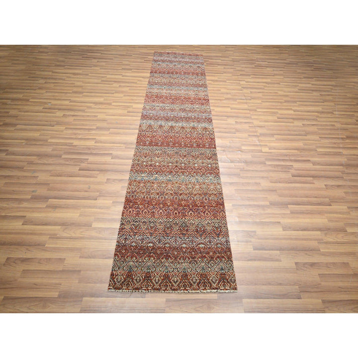 2'7" x 10'2" New Hand Knotted Red Wool Runner Oriental Rug - MOA10276396