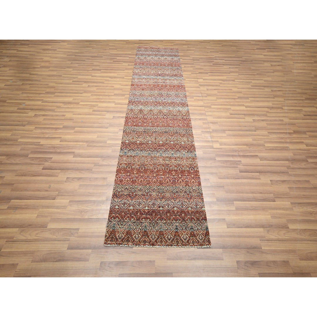 2'7" x 10'2" New Hand Knotted Red Wool Runner Oriental Rug - MOA10276397