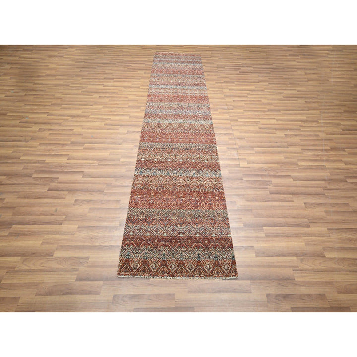 2'7" x 10'2" New Hand Knotted Red Wool Runner Oriental Rug - MOA10276397
