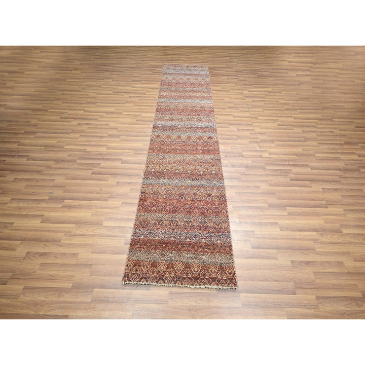2'6" x 10'2" New Hand Knotted Red Wool Runner Oriental Rug - MOA10276406