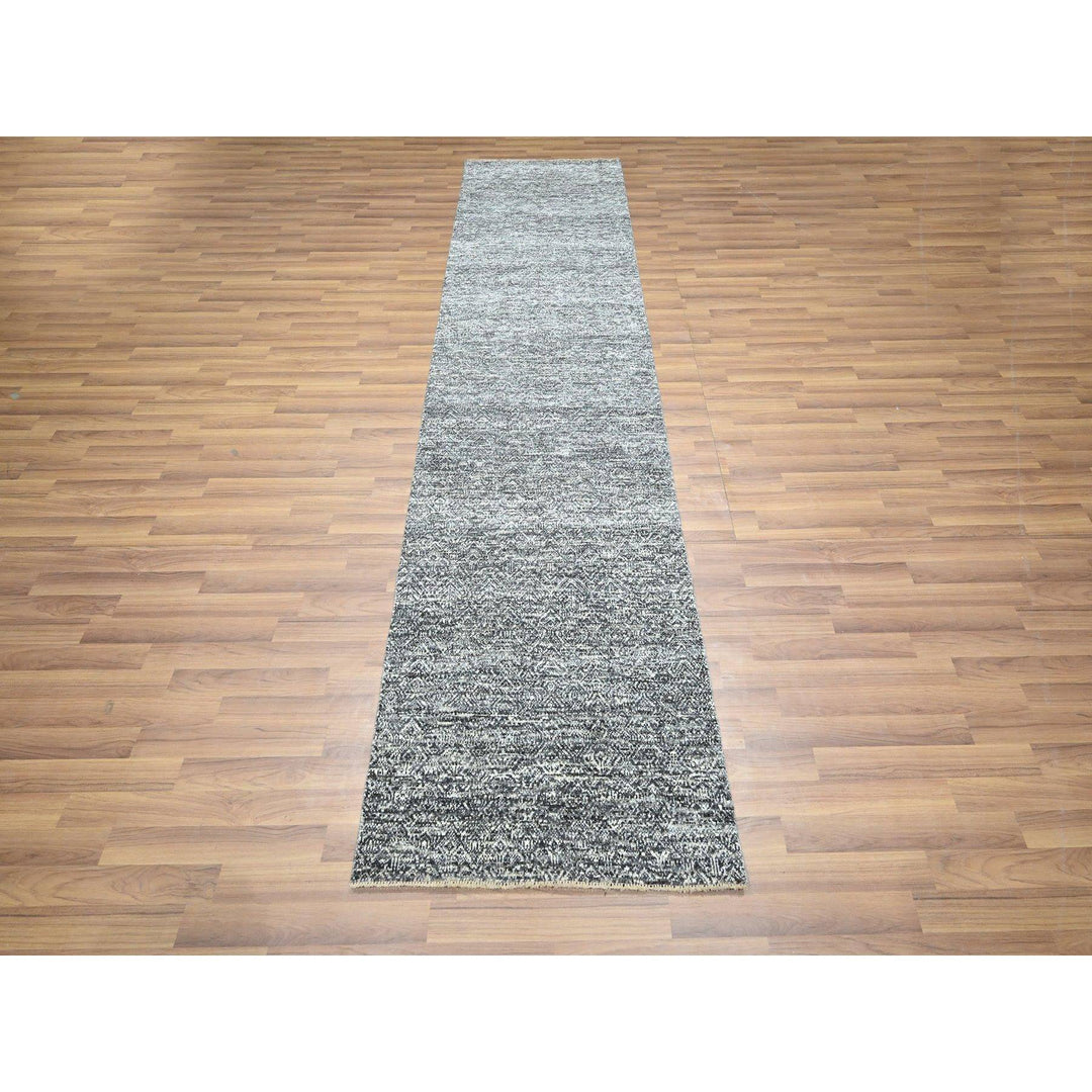2'7" x 9'10" New Hand Knotted Grey Wool Runner Oriental Rug - MOA10276411