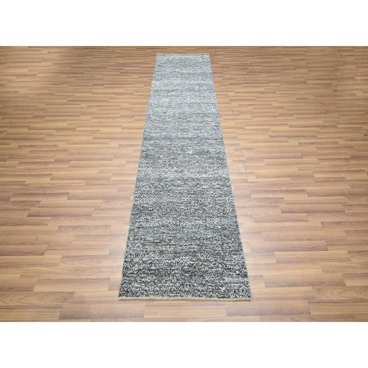 2'7" x 9'10" New Hand Knotted Grey Wool Runner Oriental Rug - MOA10276411