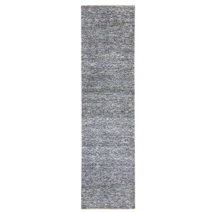 2'7" x 9'10" New Hand Knotted Grey Wool Runner Oriental Rug - MOA10276412