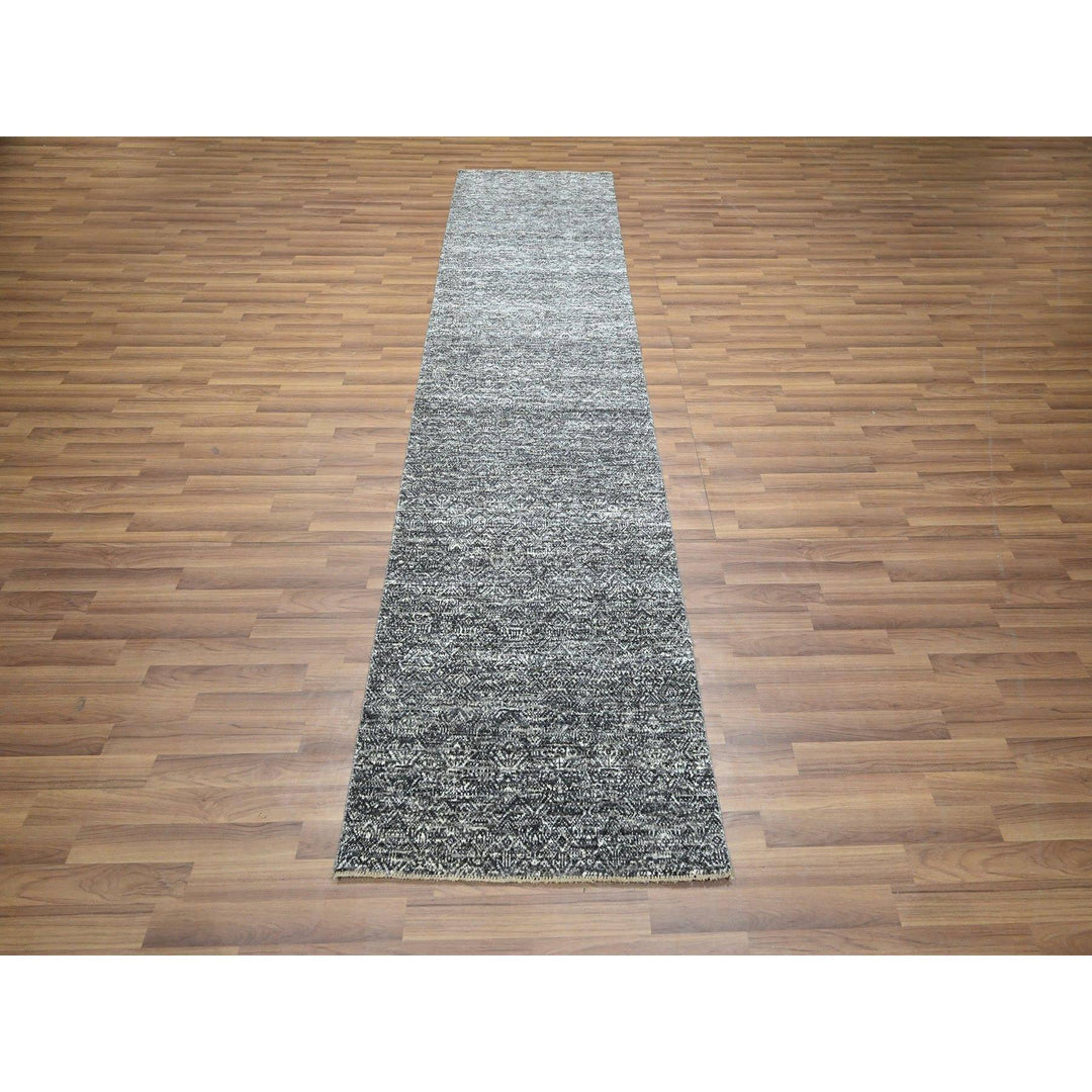 2'7" x 9'10" New Hand Knotted Grey Wool Runner Oriental Rug - MOA10276412