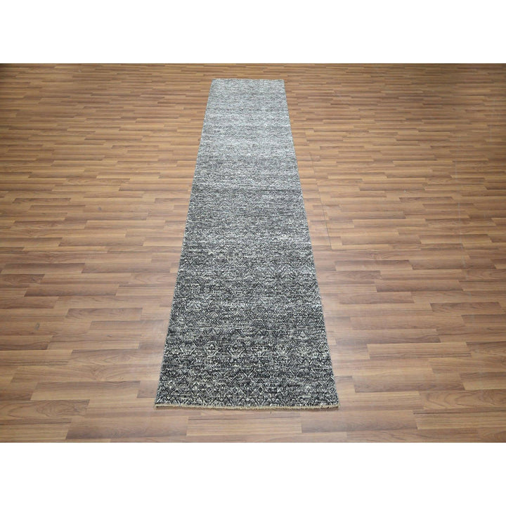 2'7" x 9'10" New Hand Knotted Grey Wool Runner Oriental Rug - MOA10276412
