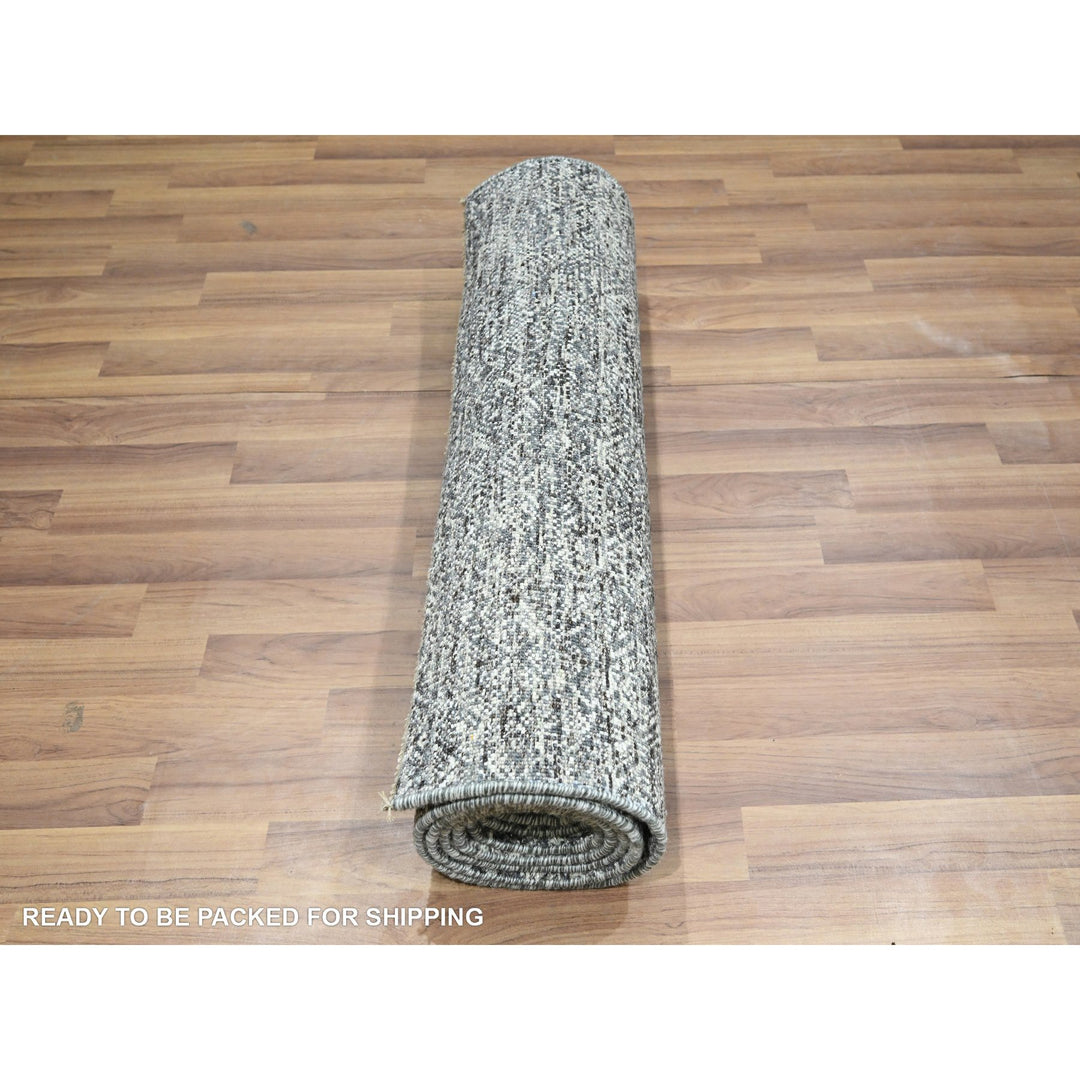 2'7" x 9'10" New Hand Knotted Grey Wool Runner Oriental Rug - MOA10276412