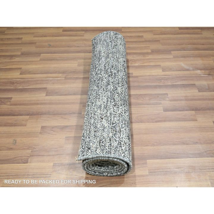 2'7" x 9'10" New Hand Knotted Grey Wool Runner Oriental Rug - MOA10276412