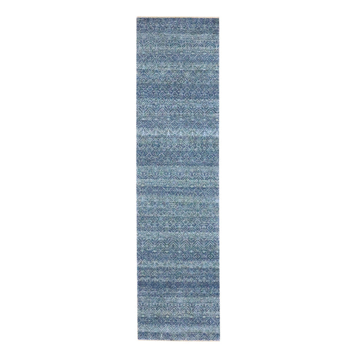 2'7" x 10'2" New Hand Knotted Blue Wool Runner Oriental Rug - MOA10276413