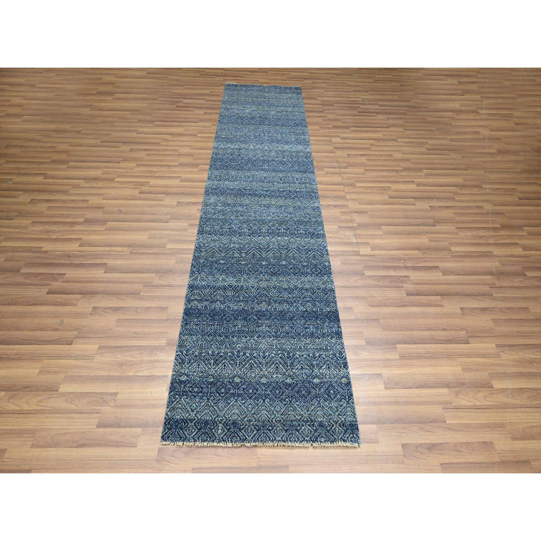 2'7" x 10'2" New Hand Knotted Blue Wool Runner Oriental Rug - MOA10276413