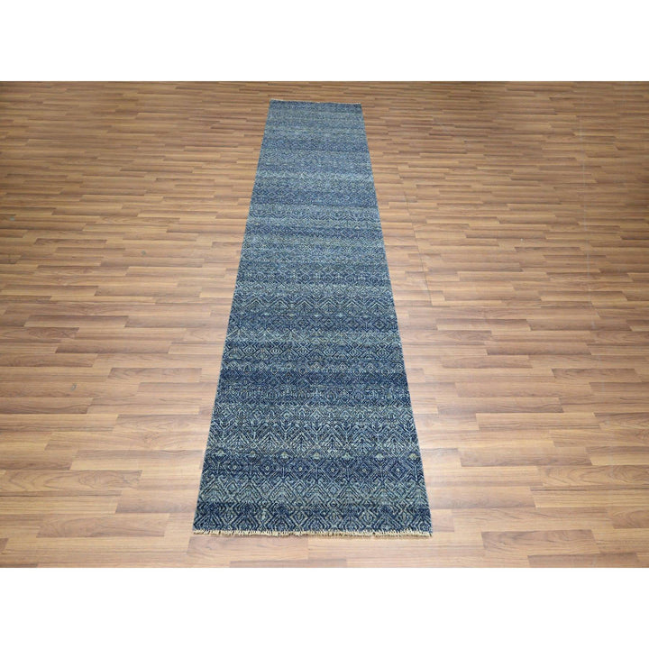 2'7" x 10'2" New Hand Knotted Blue Wool Runner Oriental Rug - MOA10276413