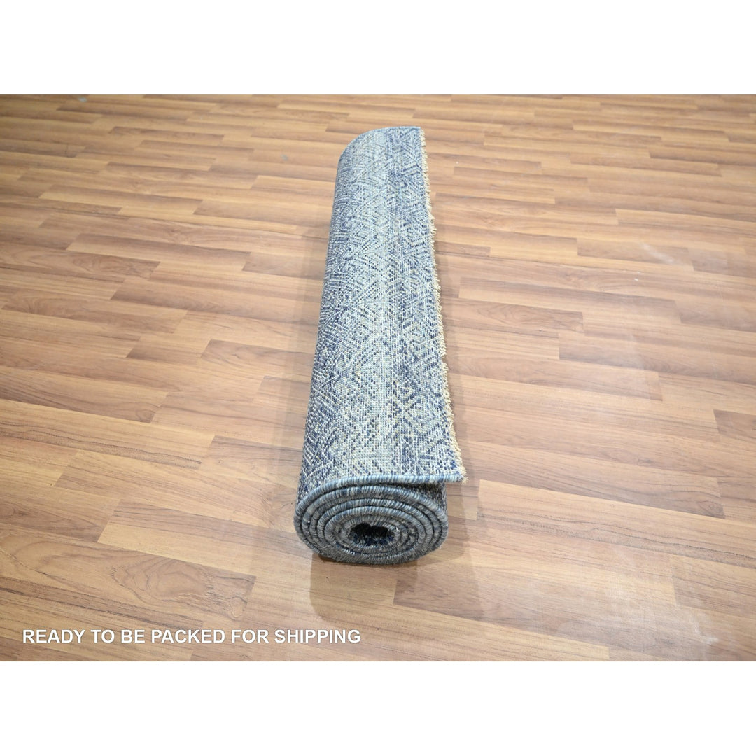 2'7" x 10'2" New Hand Knotted Blue Wool Runner Oriental Rug - MOA10276413