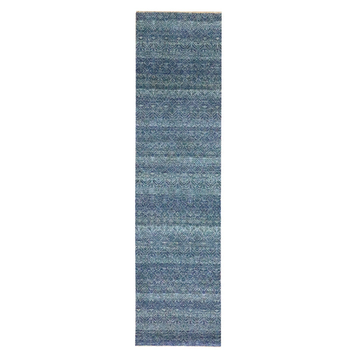 2'7" x 10'2" New Hand Knotted Blue Wool Runner Oriental Rug - MOA10276414