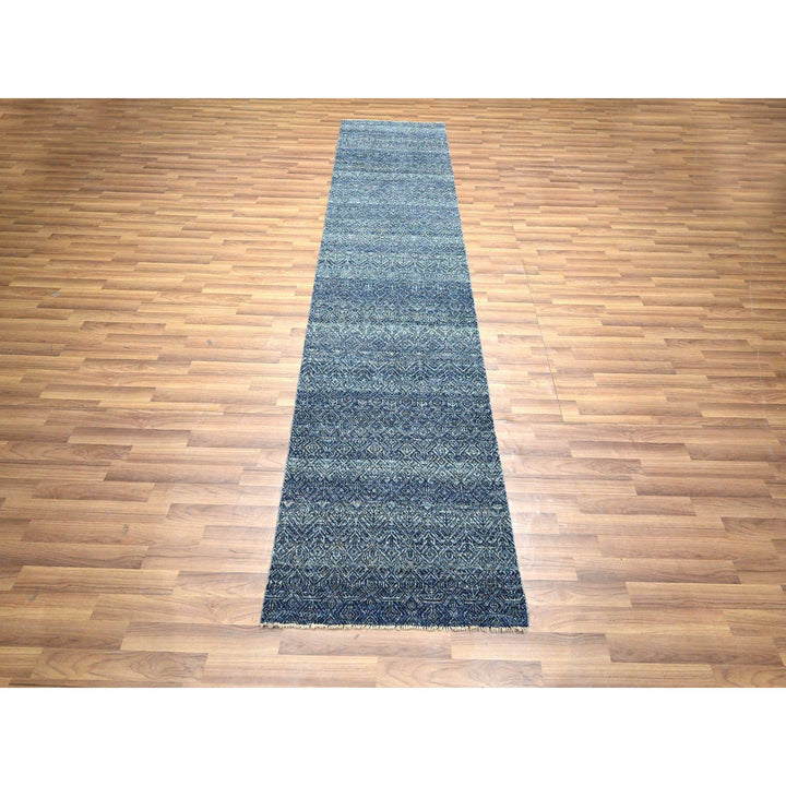 2'7" x 10'2" New Hand Knotted Blue Wool Runner Oriental Rug - MOA10276414