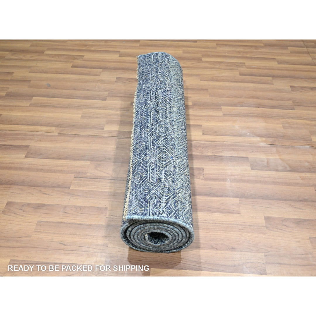2'7" x 10'2" New Hand Knotted Blue Wool Runner Oriental Rug - MOA10276414