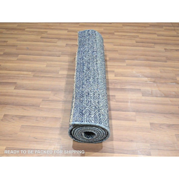 2'7" x 10'2" New Hand Knotted Blue Wool Runner Oriental Rug - MOA10276414