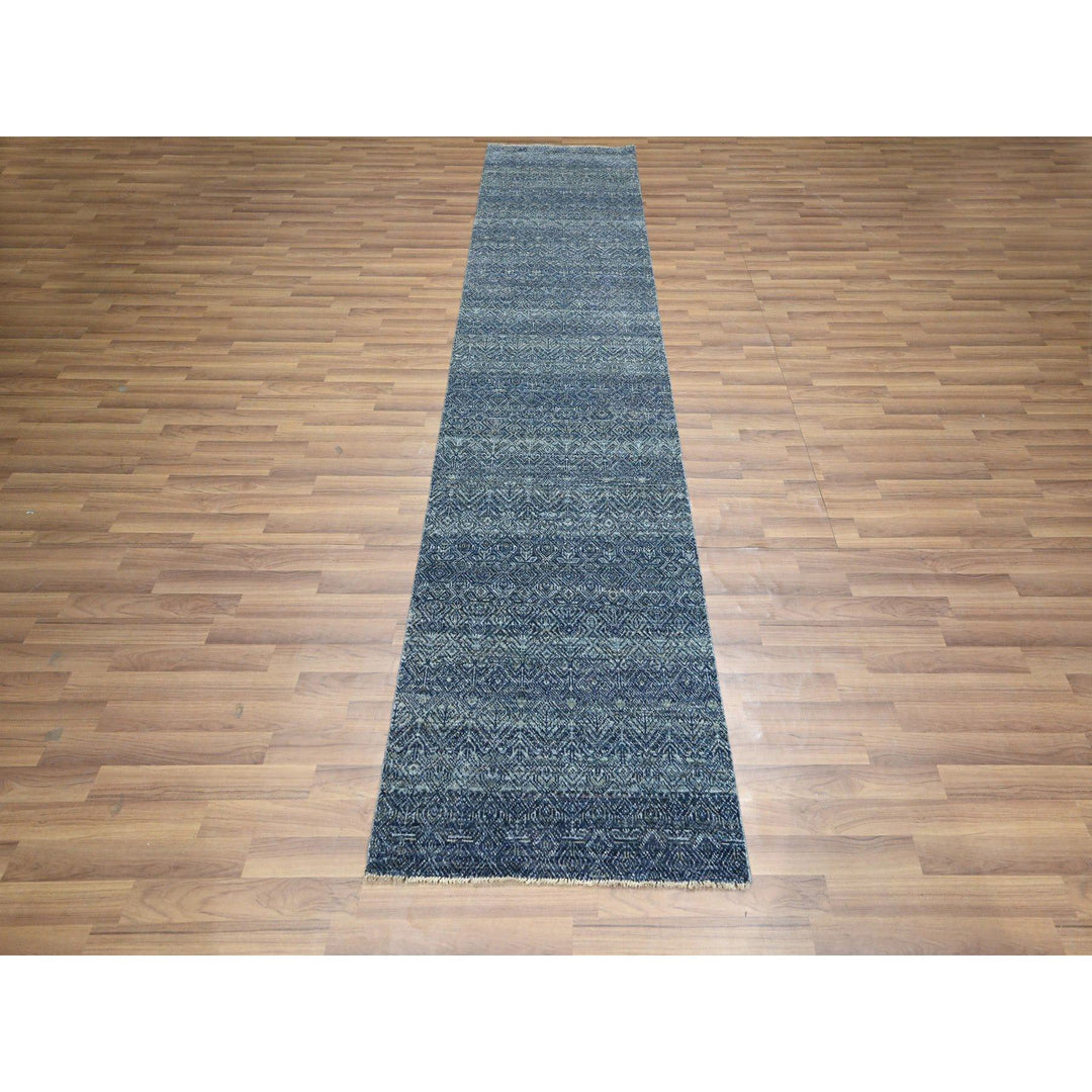 2'7" x 10'2" New Hand Knotted Blue Wool Runner Oriental Rug - MOA10276415