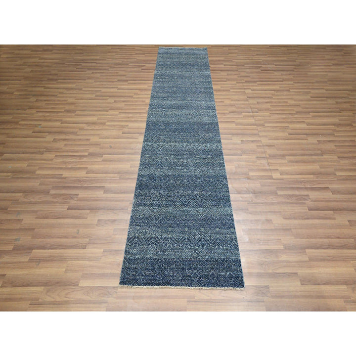 2'7" x 10'2" New Hand Knotted Blue Wool Runner Oriental Rug - MOA10276415