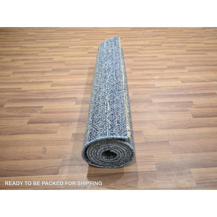 2'7" x 10'2" New Hand Knotted Blue Wool Runner Oriental Rug - MOA10276415