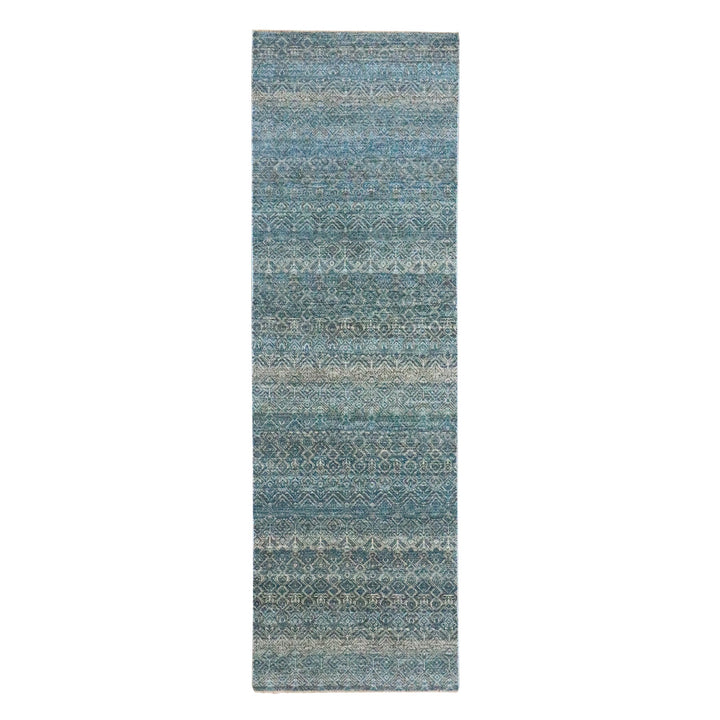 3'1" x 9'9" New Hand Knotted Blue Wool Runner Oriental Rug - MOA10276418