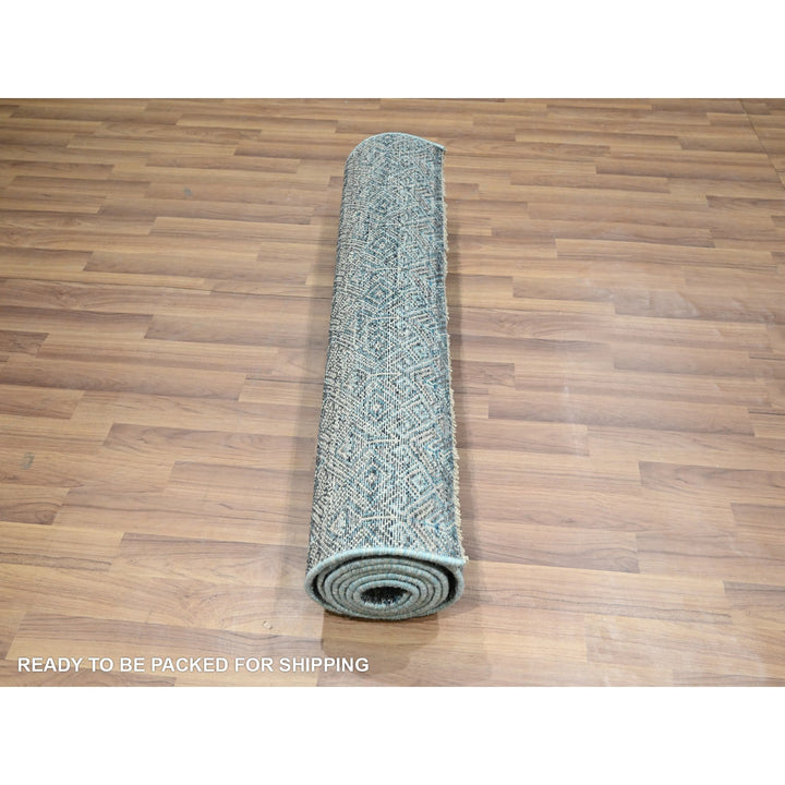 3'1" x 9'9" New Hand Knotted Blue Wool Runner Oriental Rug - MOA10276418