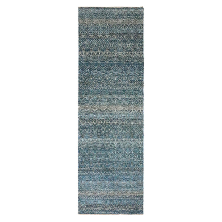 3'0" x 9'9" New Hand Knotted Blue Wool Runner Oriental Rug - MOA10276419