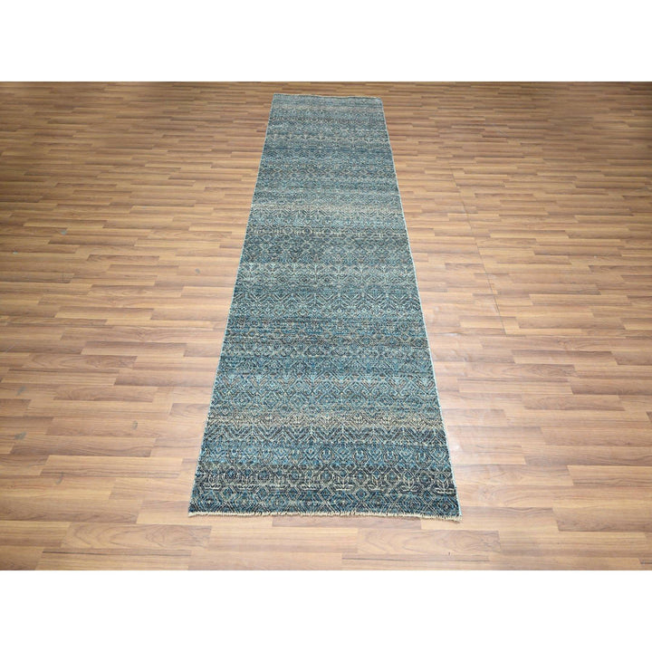 3'0" x 9'9" New Hand Knotted Blue Wool Runner Oriental Rug - MOA10276419