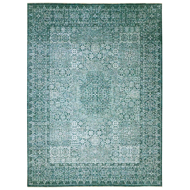 8'11" x 12'1" New Hand Knotted Teal Wool Rectangle Oriental Rug - MOA10276420