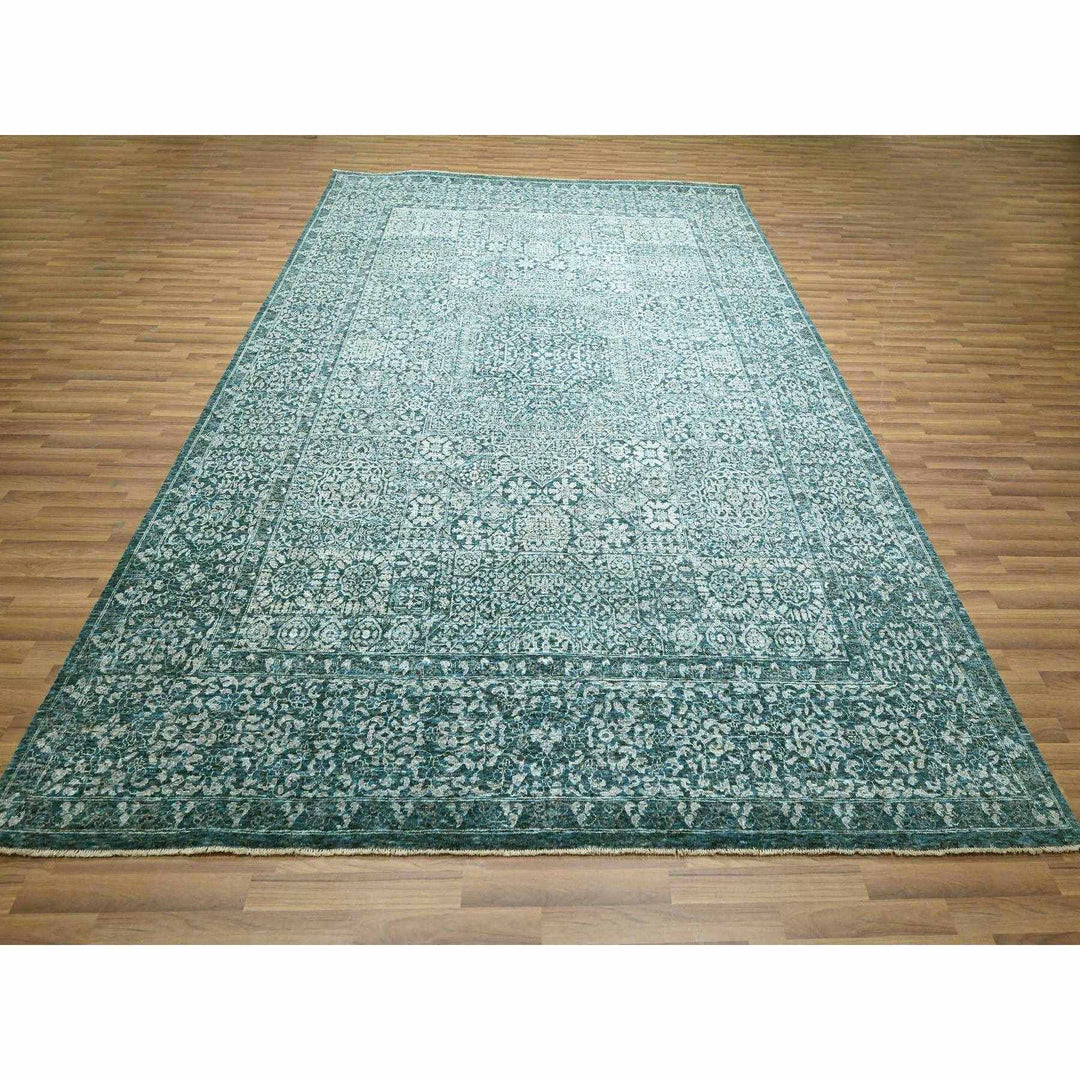 8'11" x 12'1" New Hand Knotted Teal Wool Rectangle Oriental Rug - MOA10276420