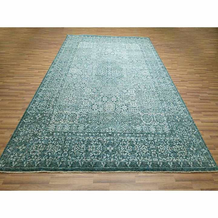 8'11" x 12'1" New Hand Knotted Teal Wool Rectangle Oriental Rug - MOA10276420